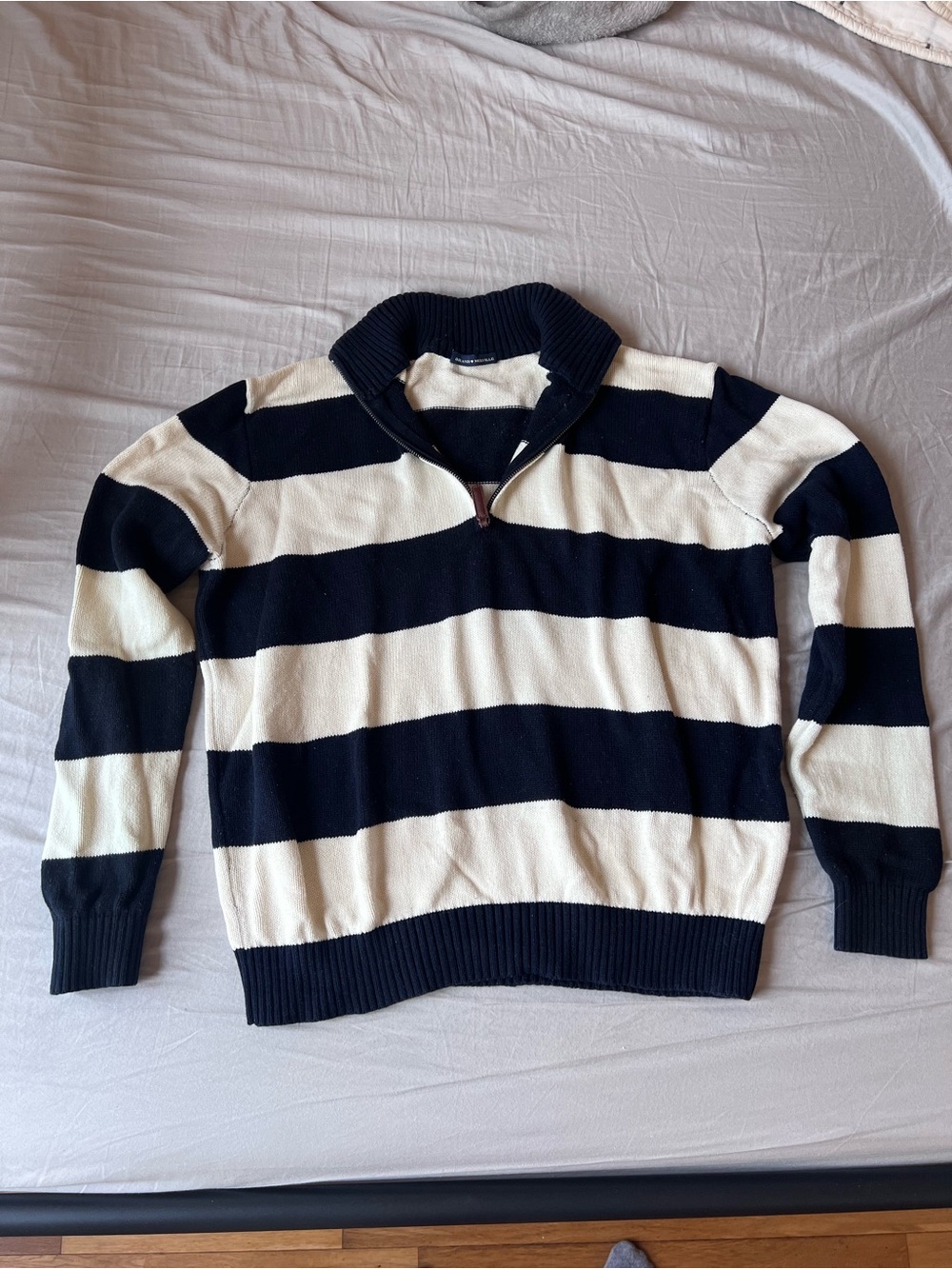 Brandy Melville Navy & White Striped Half Zip-Up Sweater